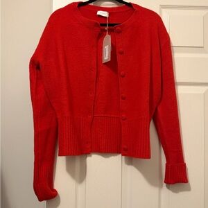 Meshki - Red Button-Front Cropped Cardigan, Women’s Medium